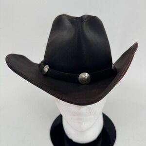 Vintage Henschel Hat Co H1H Cowboy Hat Brown Leather Western Slouch SIZE L USA